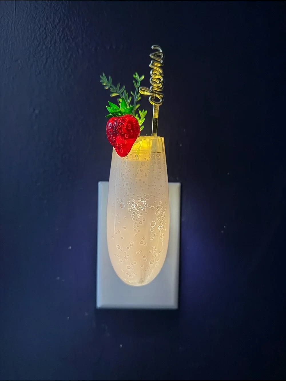 Bath & Body Works Champagne Glass Night Light with Red Strawberry Accent